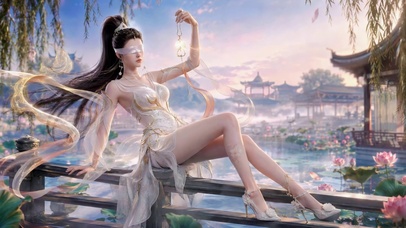 古风荷塘仙气蒙眼美女
