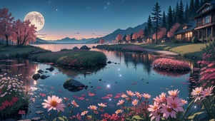 宁静夜晚湖水
