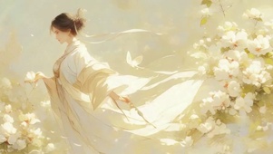 白色汉服花花少女