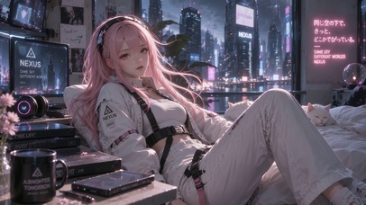 霓虹都市粉发女孩