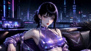 紫调赛博都市二次元美少女