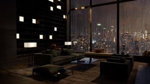 安静的雨天夜晚都市房间