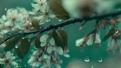 简约雨滴树枝带鱼屏