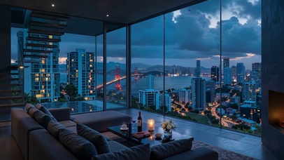 全景窗观城市灯火