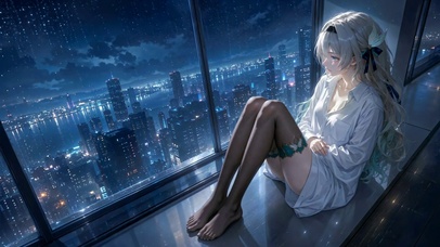 都市夜景窗边美女-流萤
