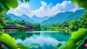 绿色护眼山水