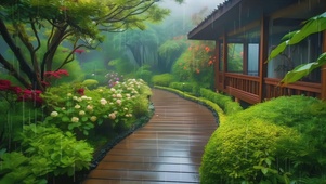 雨中庭院