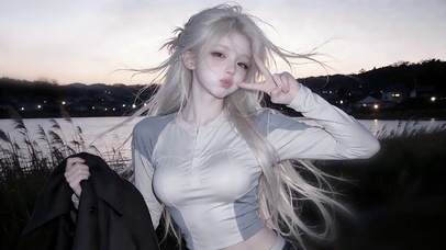 日暮芦苇地少女