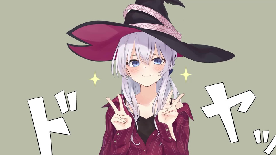 银发白魔女少女双手比耶的日系平涂插画