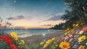 夕阳海边