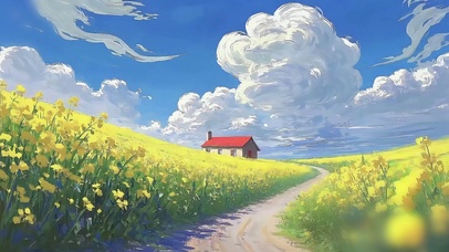 蓝天白云油菜花小路