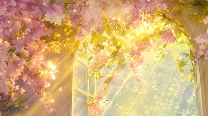 护眼樱花树木景色双屏