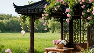 阴天小清新郊外凉亭绿色护眼