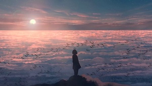 夕阳海鸥少女