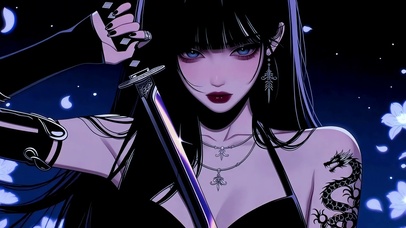 暗夜酷飒拔刀二次元美少女