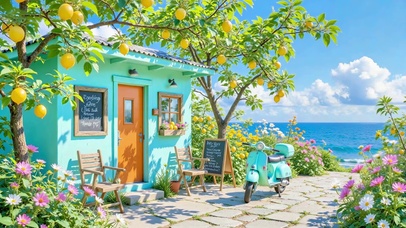 护眼海边绿色小屋