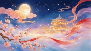 国风盛世夜景治愈插画