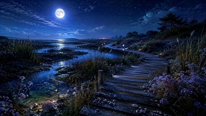 月夜海岸小径
