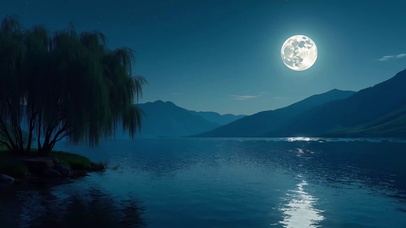 夜晚湖畔明月