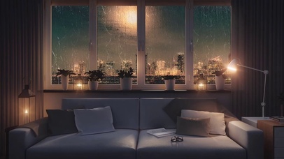 午夜窗户玻璃雨