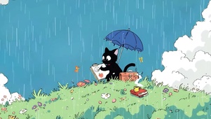 雨天画画的猫咪