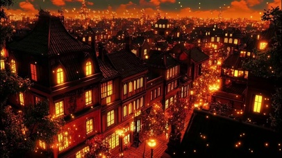 秋日绚丽城市傍晚建筑