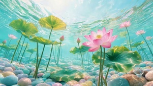 清澈水下荷花