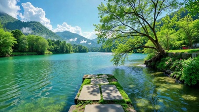 清新怡人青山绿水湖畔风景