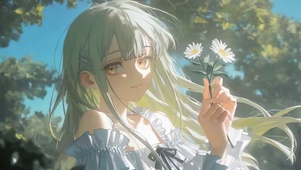 白发雏菊白裙少女