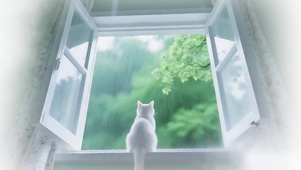 窗台上看雨的猫
