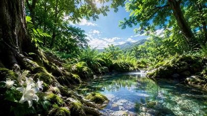 清新治愈林间溪流风景
