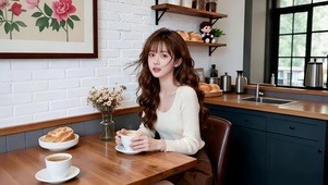 悠闲美好时光喝咖啡的小美女3