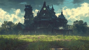阴天森林暗黑小屋插画