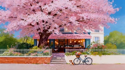 唯美樱花树下小屋