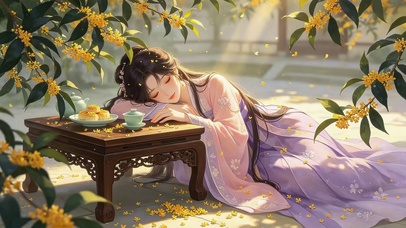 桂花树下女孩