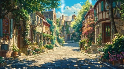 夏日阳光静谧外国小镇