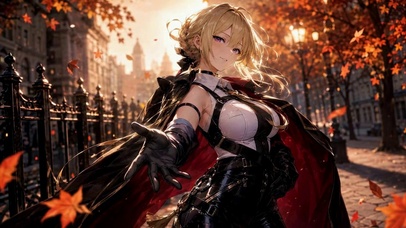 秋日街头金发二次元美少女