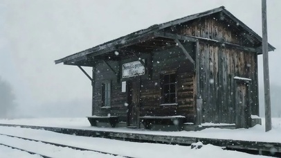 冬日雪中古朴车站