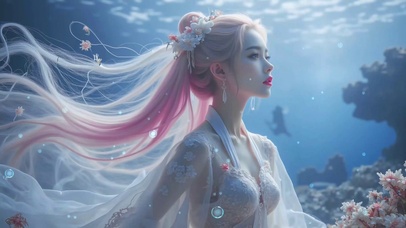 水下粉色长发仙气美女