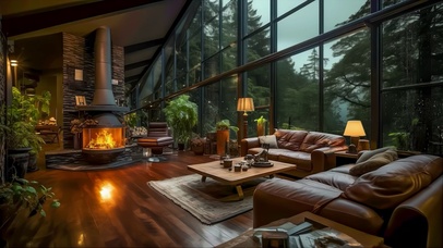 窗外森林玻璃雨