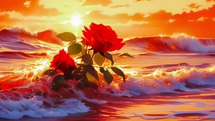 油画海边的鲜花