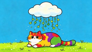 治愈彩虹萌猫草地小憩