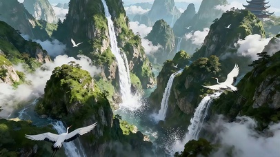 仙山云涧鹤归