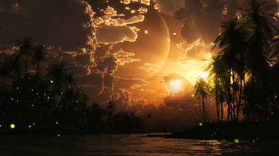 4K黄昏落日星月