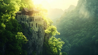 绿色午后阳光山林城堡