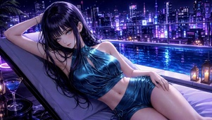 霓虹都市天台泳装美少女