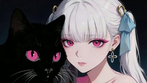白发女孩和猫咪