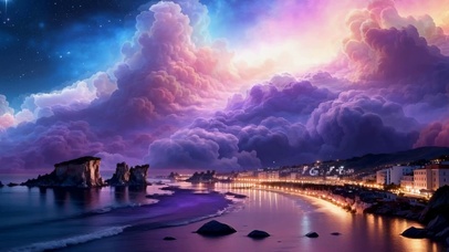 夜景下树木房屋海景双屏