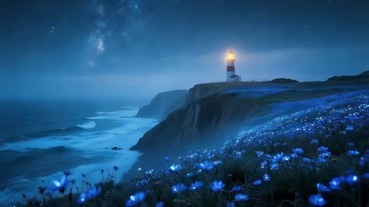 静谧清冷的海边悬崖夜景