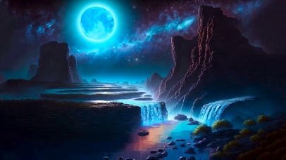 唯美梦幻夜晚山水瀑布